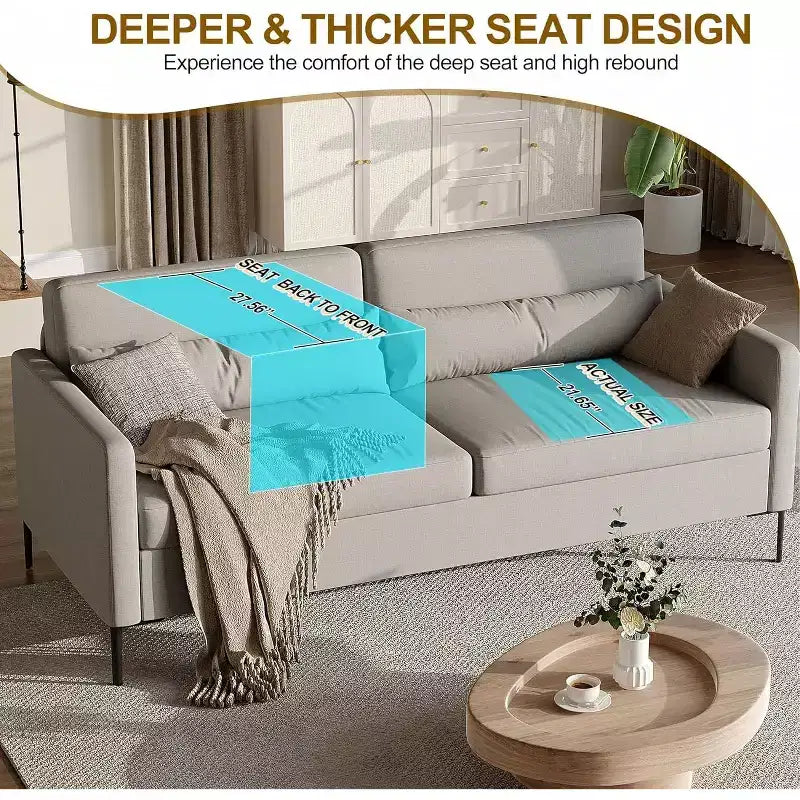 80 Linen Sofa, 3 Seater Sofa, Modern Couch and Sofa, Comfy Armrests and Seats and Backrests