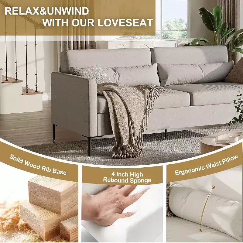 80 Linen Sofa, 3 Seater Sofa, Modern Couch and Sofa, Comfy Armrests and Seats and Backrests