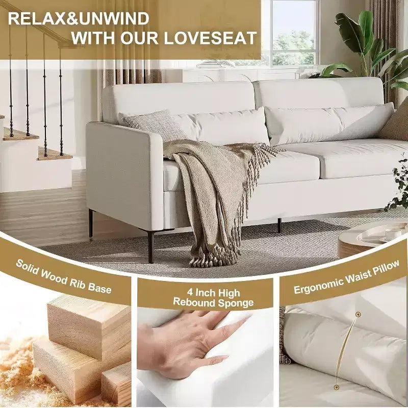 80 Linen Sofa, 3 Seater Sofa, Modern Couch and Sofa, Comfy Armrests and Seats and Backrests