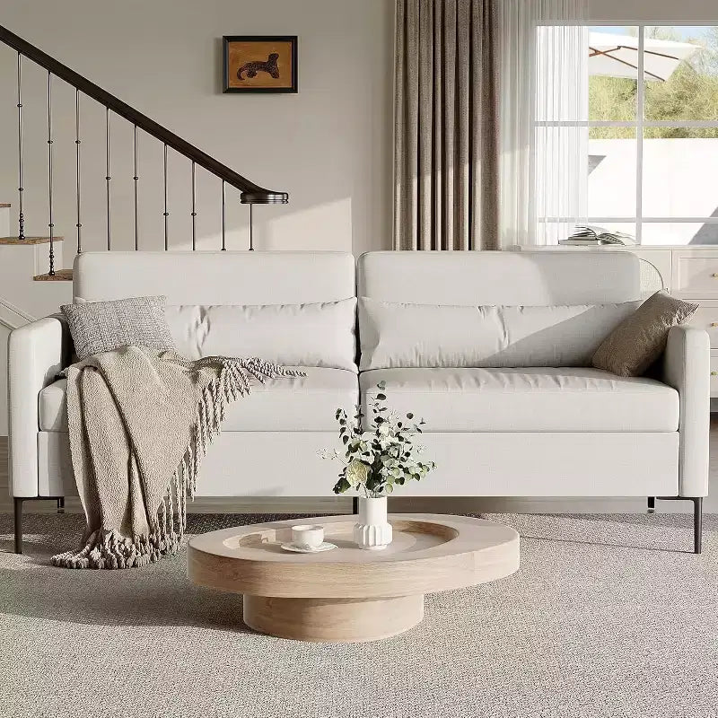80 Linen Sofa, 3 Seater Sofa, Modern Couch and Sofa, Comfy Armrests and Seats and Backrests