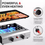 ROVSUN 2 Burner Portable Propane Griddle, 20,000 BTU Tabletop Flat Top Gas Grill with Ignition & Regulator for Outdoor Camping BBQ Picnicking