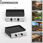 ROVSUN 2 Burner Portable Propane Griddle, 20,000 BTU Tabletop Flat Top Gas Grill with Ignition & Regulator for Outdoor Camping BBQ Picnicking