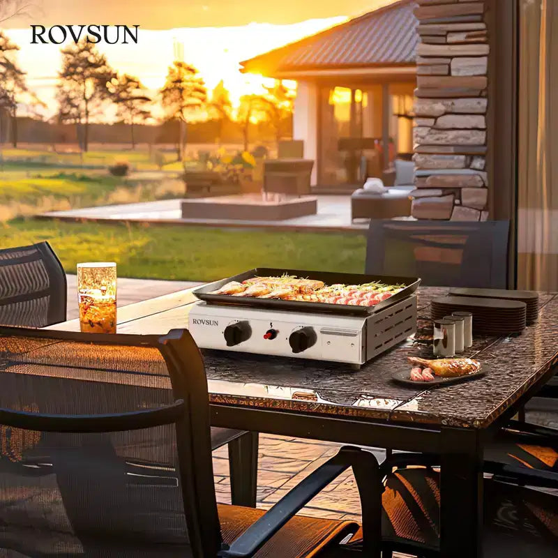 ROVSUN 2 Burner Portable Propane Griddle, 20,000 BTU Tabletop Flat Top Gas Grill with Ignition & Regulator for Outdoor Camping BBQ Picnicking