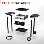 Plaque de cuisson portable au propane ROVSUN 2 brûleurs, gril à gaz roulant à dessus plat 20000 BTU avec allumage électronique et régulateur pour camping en plein air, barbecue, hayon arrière