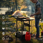 Plaque de cuisson portable au propane ROVSUN 2 brûleurs, gril à gaz roulant à dessus plat 20000 BTU avec allumage électronique et régulateur pour camping en plein air, barbecue, hayon arrière