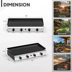 ROVSUN 4 Burner Portable Propane Griddle, 40,000 BTU Tabletop Flat Top Gas Grill with Ignition & Regulator for Outdoor Camping BBQ Picnicking