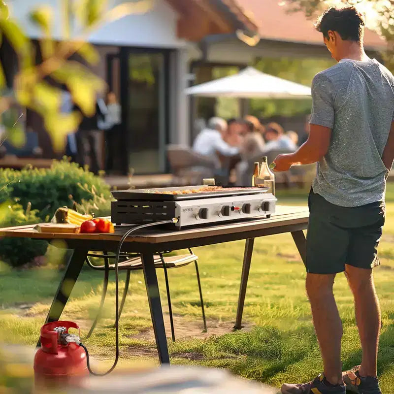 ROVSUN 4 Burner Portable Propane Griddle, 40,000 BTU Tabletop Flat Top Gas Grill with Ignition & Regulator for Outdoor Camping BBQ Picnicking