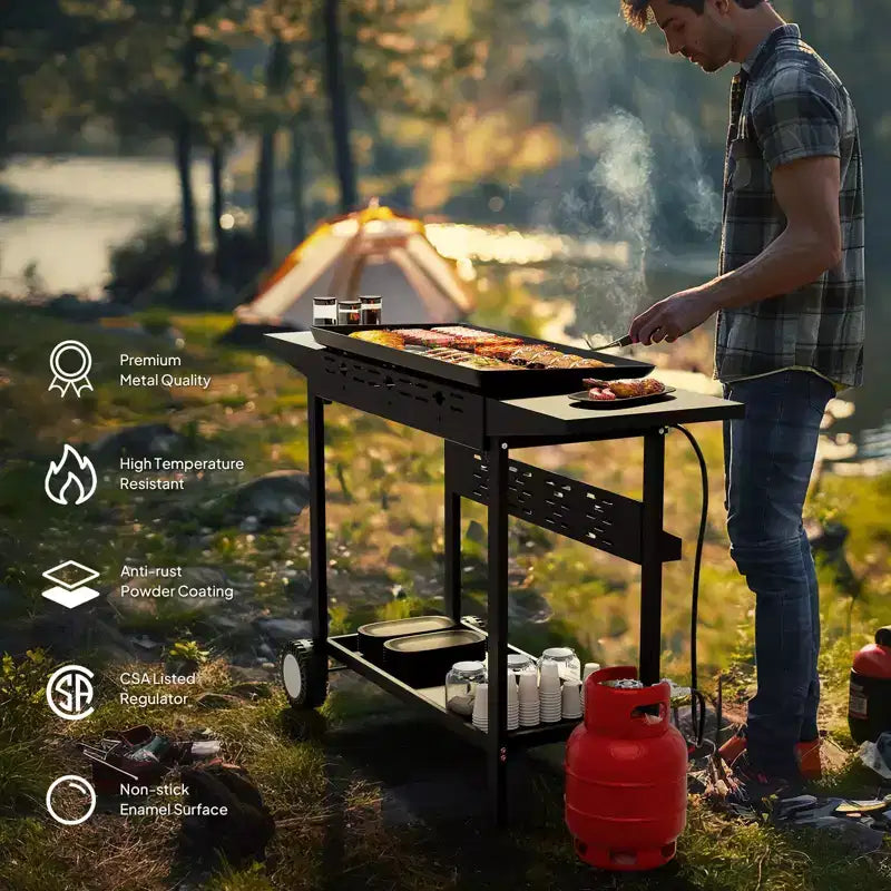 Plaque de cuisson portable au propane à 4 brûleurs ROVSUN, barbecue à gaz à dessus plat roulant de 40000 BTU avec allumage électronique et régulateur pour camping en plein air et pique-niques