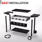 Plaque de cuisson portable au propane à 4 brûleurs ROVSUN, barbecue à gaz à dessus plat roulant de 40000 BTU avec allumage électronique et régulateur pour camping en plein air et pique-niques