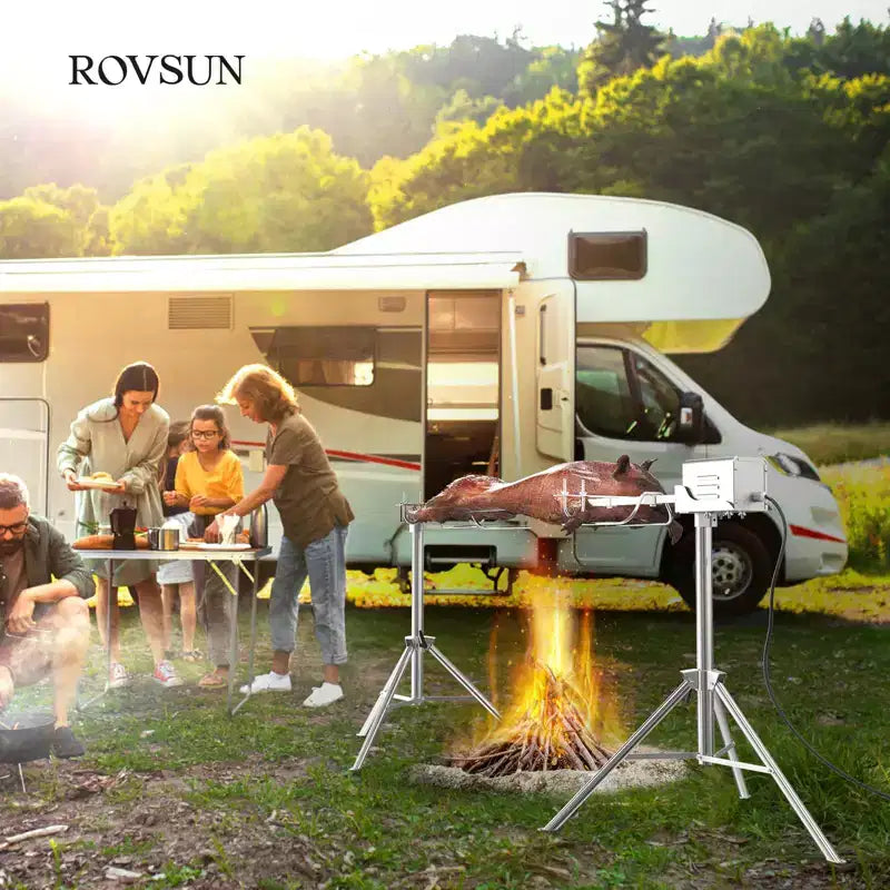 ROVSUN 46 Electric Rotisserie Grill, Pig Lamb Spit Roaster Stand Rotisserie 176 Lbs Capacity, Charcoal Rotisserie Grill Kit Stainless Steel
