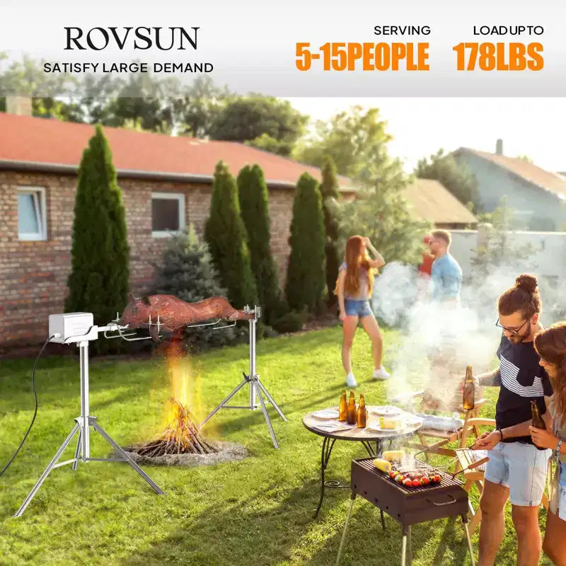 ROVSUN 46 Electric Rotisserie Grill, Pig Lamb Spit Roaster Stand Rotisserie 176 Lbs Capacity, Charcoal Rotisserie Grill Kit Stainless Steel