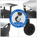 Chariot de barbecue ROVSUN Gourmet avec rangement, table de barbecue mobile avec roues, crochets et porte-épices, plateau en acier inoxydable et armoire de rangement, chariot de four à pizza