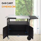 Chariot de barbecue ROVSUN Gourmet avec rangement, table de barbecue mobile avec roues, crochets et porte-épices, plateau en acier inoxydable et armoire de rangement, chariot de four à pizza