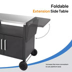 Chariot de barbecue ROVSUN Gourmet avec rangement, table de barbecue mobile avec roues, crochets et porte-épices, plateau en acier inoxydable et armoire de rangement, chariot de four à pizza