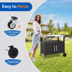 Chariot de barbecue ROVSUN Gourmet avec rangement, table de barbecue mobile avec roues, crochets et porte-épices, plateau en acier inoxydable et armoire de rangement, chariot de four à pizza