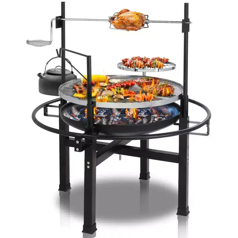 ROVSUN 33 Inch Outdoor Fire Pit with 2 Grill, Wood Burning Fire Pit with Swivel Cooking GrateOutdoor Fire Pit with Removable Swivel Grill