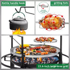 ROVSUN Foyer d'extérieur 33 pouces avec 2 grilles, Foyer à bois avec grille de cuisson pivotanteFoyer d'extérieur avec grille pivotante amovible