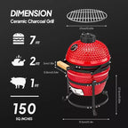 Barbecue au charbon de bois sphérique en céramique ROVSUN 13 pouces rouge avec revêtement intérieur, fumoir portable pour la cuisine en extérieur, le camping et les grillades dans le jardin