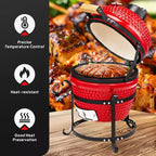 Barbecue au charbon de bois sphérique en céramique ROVSUN 13 pouces rouge avec revêtement intérieur, fumoir portable pour la cuisine en extérieur, le camping et les grillades dans le jardin