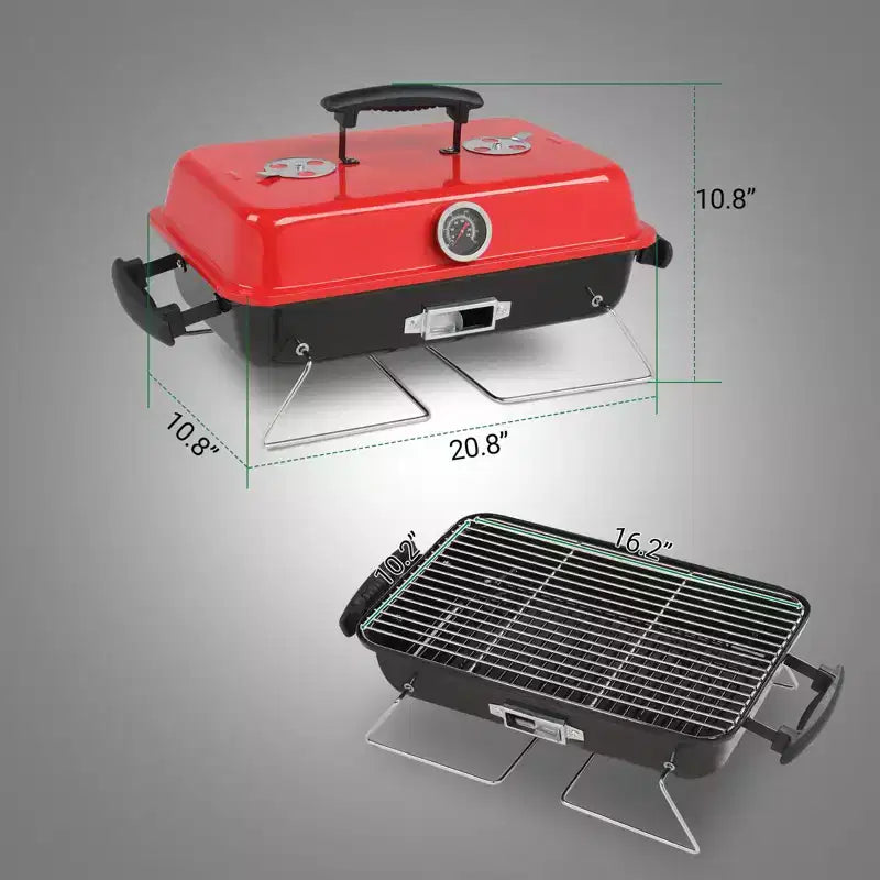 ROVSUN 20'' Portable Charcoal Grill with Thermometer & Handle, Metal Compact Tabletop BBQ Grill , Outdoor Cooking Barbecue for Camping Picnic Patio