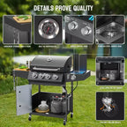ROVSUN Barbecue à gaz propane 3 brûleurs avec brûleur latéral, barbecues avec grilles en fonte émaillée et armoire pour jardin, patio et arrière-cour