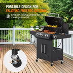 ROVSUN Barbecue à gaz propane 3 brûleurs avec brûleur latéral, barbecues avec grilles en fonte émaillée et armoire pour jardin, patio et arrière-cour