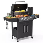 ROVSUN Barbecue à gaz propane 3 brûleurs avec brûleur latéral, barbecues avec grilles en fonte émaillée et armoire pour jardin, patio et arrière-cour