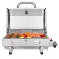 ROVSUN 1 Burner Portable Propane Gas Grill, 12000BTU Stainless Steel Tabletop Outdoor Cooking Grill for Picnic Camping RV Tailgating Patio Garden BBQ