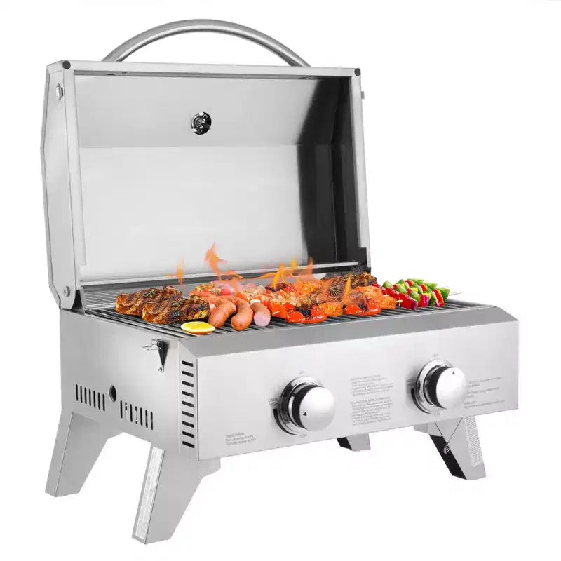 ROVSUN 1 Burner Portable Propane Gas Grill, 12000BTU Stainless Steel Tabletop Outdoor Cooking Grill for Picnic Camping RV Tailgating Patio Garden BBQ