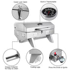 ROVSUN 1 Burner Portable Propane Gas Grill, 12000BTU Stainless Steel Tabletop Outdoor Cooking Grill for Picnic Camping RV Tailgating Patio Garden BBQ