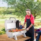 ROVSUN 1 Burner Portable Propane Gas Grill, 12000BTU Stainless Steel Tabletop Outdoor Cooking Grill for Picnic Camping RV Tailgating Patio Garden BBQ