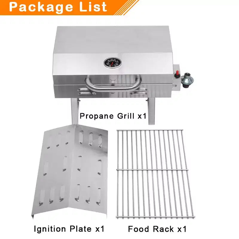 ROVSUN 1 Burner Portable Propane Gas Grill, 12000BTU Stainless Steel Tabletop Outdoor Cooking Grill for Picnic Camping RV Tailgating Patio Garden BBQ