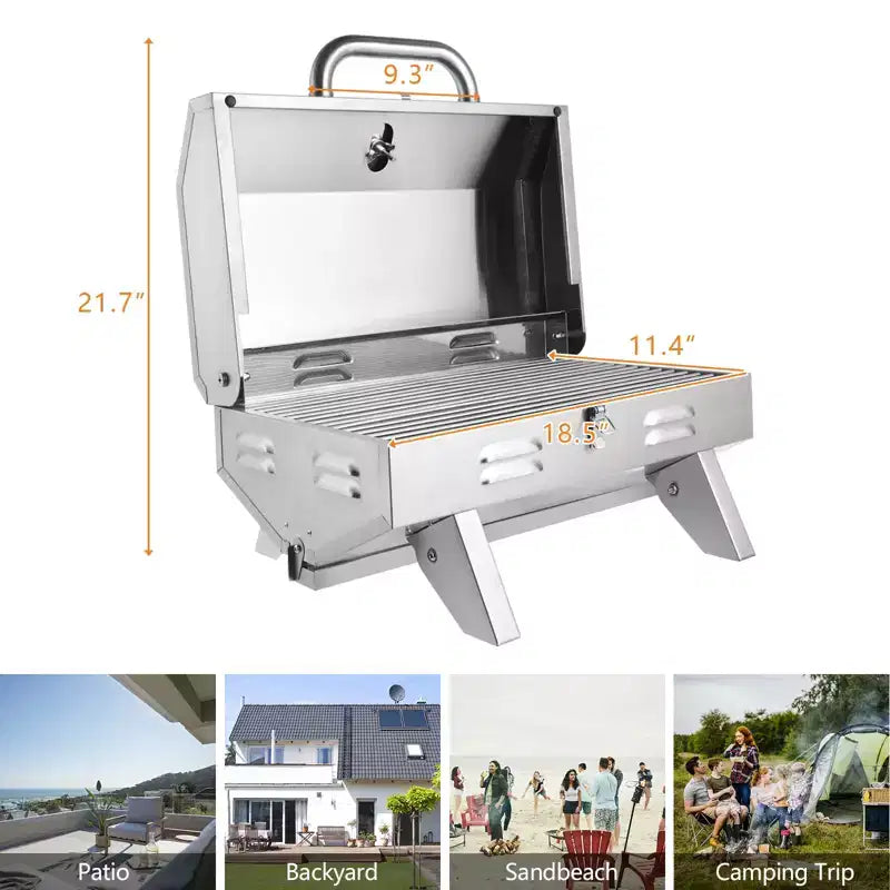 ROVSUN 1 Burner Portable Propane Gas Grill, 12000BTU Stainless Steel Tabletop Outdoor Cooking Grill for Picnic Camping RV Tailgating Patio Garden BBQ