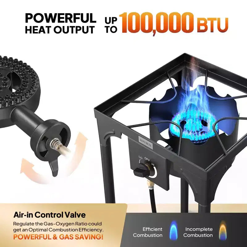 ROVSUN Réchaud de camping portable à gaz 100 000 BTU, brûleur à propane extérieur avec régulateur, cuisinière simple haute pression pour le camping et le brassage à domicile
