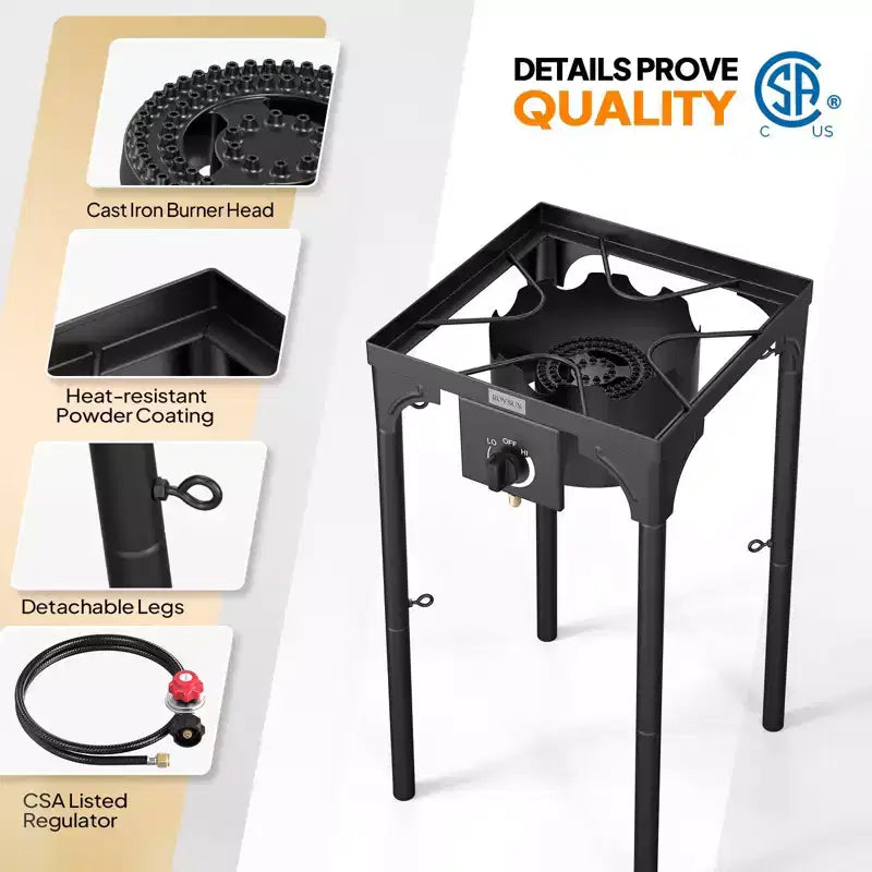 ROVSUN Réchaud de camping portable à gaz 100 000 BTU, brûleur à propane extérieur avec régulateur, cuisinière simple haute pression pour le camping et le brassage à domicile