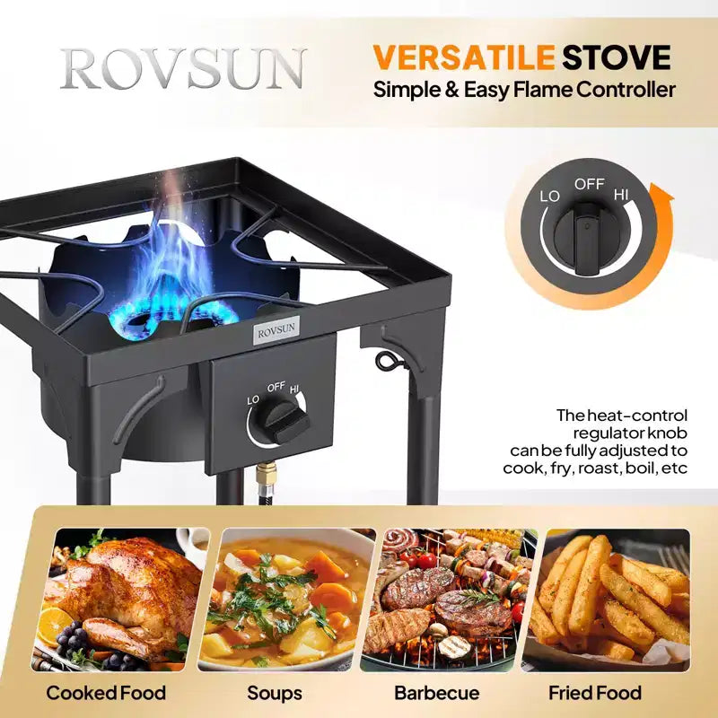 ROVSUN Réchaud de camping portable à gaz 100 000 BTU, brûleur à propane extérieur avec régulateur, cuisinière simple haute pression pour le camping et le brassage à domicile