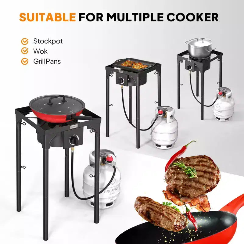 ROVSUN Réchaud de camping portable à gaz 100 000 BTU, brûleur à propane extérieur avec régulateur, cuisinière simple haute pression pour le camping et le brassage à domicile