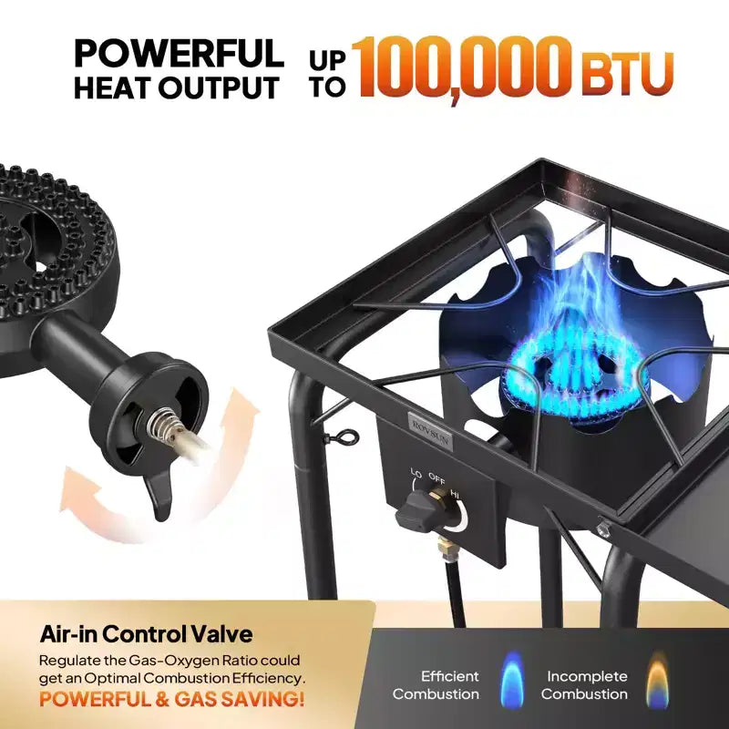 ROVSUN Réchaud de camping portable à gaz 100 000 BTU, brûleur à propane extérieur avec régulateur, cuisinière simple haute pression pour le camping et le brassage à domicile
