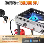 ROVSUN 2 Burner Outdoor Propane Gas Stove with Ignition, Regulator & Shelf, 150,000 BTU Powerful Cooker for Backyard Patio Home Cooking Frying Canning