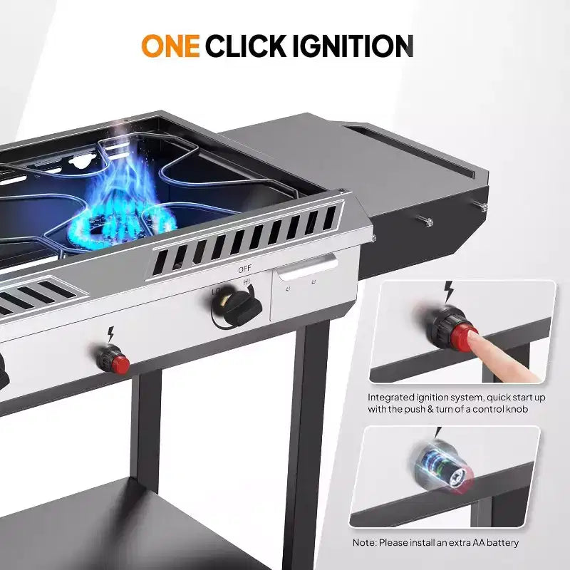 ROVSUN 2 Burner Outdoor Propane Gas Stove with Ignition, Regulator & Shelf, 150,000 BTU Powerful Cooker for Backyard Patio Home Cooking Frying Canning