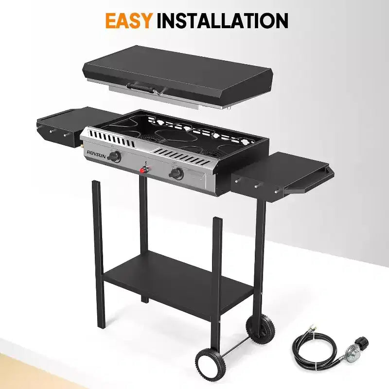 ROVSUN 2 Burner Outdoor Propane Gas Stove with Ignition, Regulator & Shelf, 150,000 BTU Powerful Cooker for Backyard Patio Home Cooking Frying Canning
