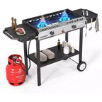 ROVSUN 2 Burner Outdoor Propane Gas Stove with Ignition, Regulator & Shelf, 150,000 BTU Powerful Cooker for Backyard Patio Home Cooking Frying Canning