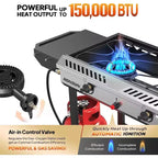 ROVSUN 2 Burner Outdoor Propane Gas Stove with Ignition, Regulator & Shelf, 150,000 BTU Powerful Cooker for Backyard Patio Home Cooking Frying Canning