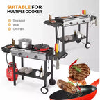 ROVSUN 2 Burner Outdoor Propane Gas Stove with Ignition, Regulator & Shelf, 150,000 BTU Powerful Cooker for Backyard Patio Home Cooking Frying Canning