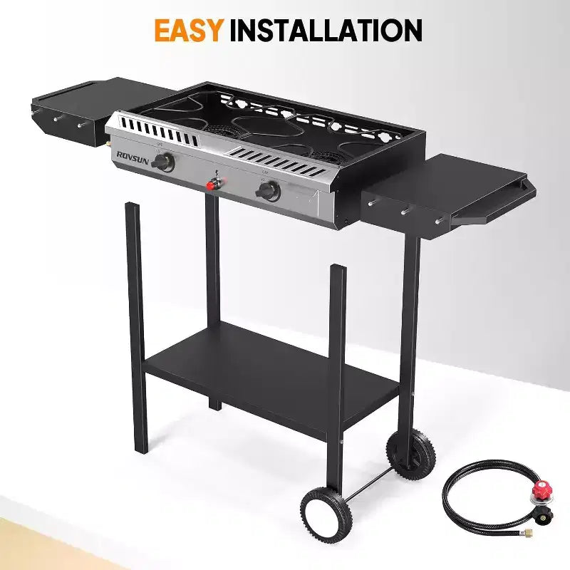 ROVSUN 2 Burner Outdoor Propane Gas Stove with Ignition, Regulator & Shelf, 150,000 BTU Powerful Cooker for Backyard Patio Home Cooking Frying Canning