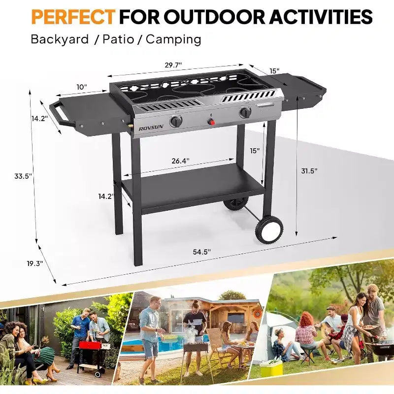 ROVSUN 2 Burner Outdoor Propane Gas Stove with Ignition, Regulator & Shelf, 150,000 BTU Powerful Cooker for Backyard Patio Home Cooking Frying Canning