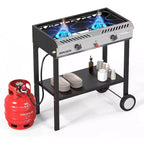 ROVSUN 2 Burner Outdoor Propane Gas Stove with Ignition, Regulator & Shelf, 150,000 BTU Powerful Cooker for Backyard Patio Home Cooking Frying Canning