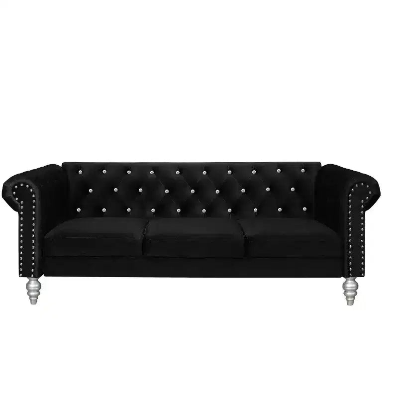 Home Design Emma Velvet Rolled Arm Sofa