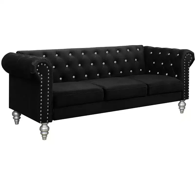 Home Design Emma Velvet Rolled Arm Sofa