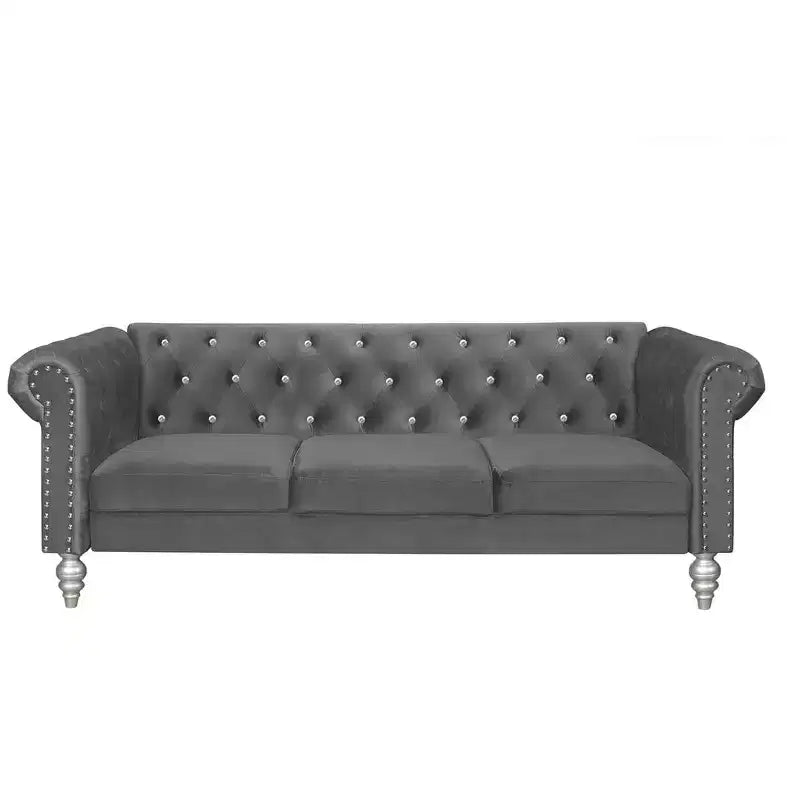 Home Design Emma Velvet Rolled Arm Sofa